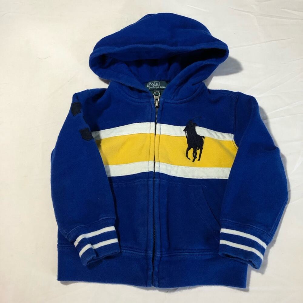 Polo Ralph Lauren toddler 2T zip up sweatshirt hoodie big pony 3 sleeve striped